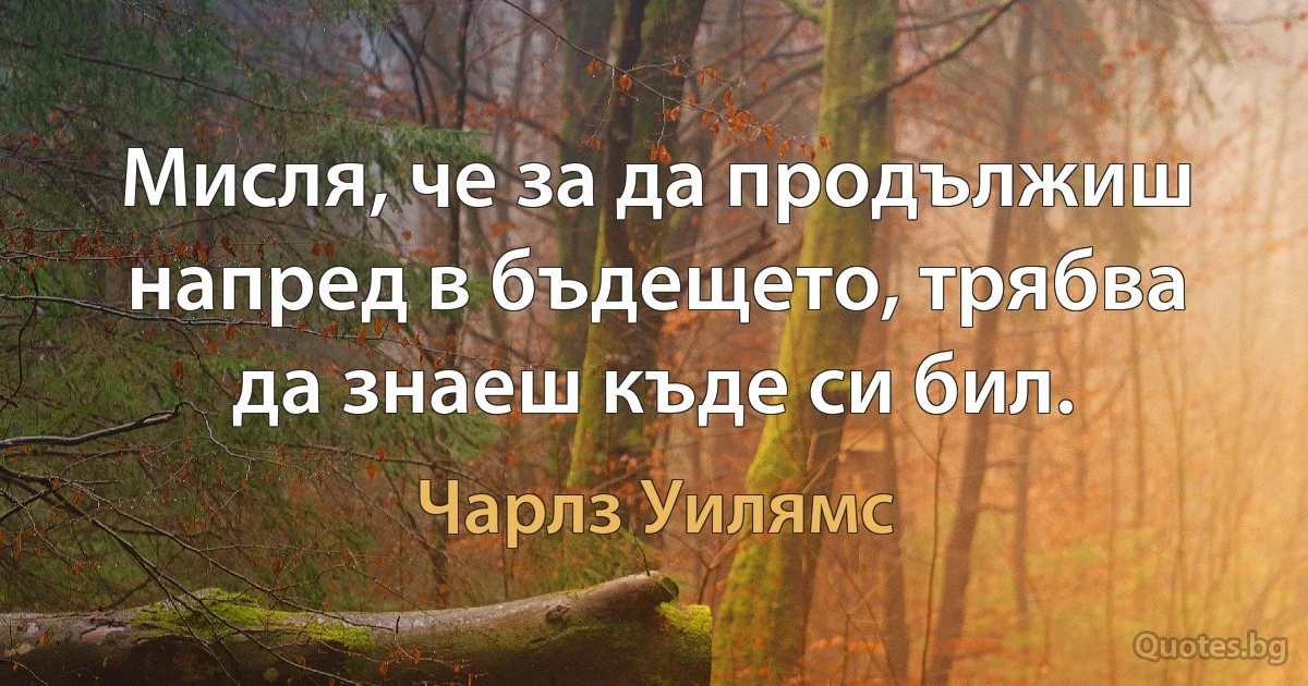 Мисля, че за да продължиш напред в бъдещето, трябва да знаеш къде си бил. (Чарлз Уилямс)