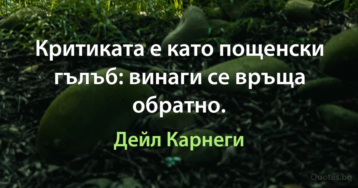 Критиката е като пощенски гълъб: винаги се връща обратно. (Дейл Карнеги)