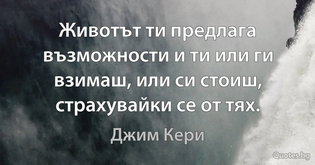 Животът ти предлага възможности и ти или ги взимаш, или си стоиш, страхувайки се от тях. (Джим Кери)