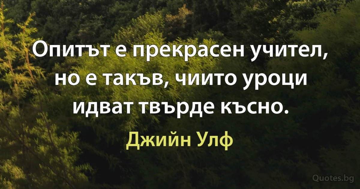 Опитът е прекрасен учител, но е такъв, чиито уроци идват твърде късно. (Джийн Улф)