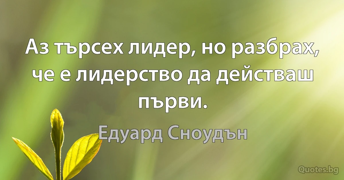 Аз търсех лидер, но разбрах, че е лидерство да действаш първи. (Едуард Сноудън)