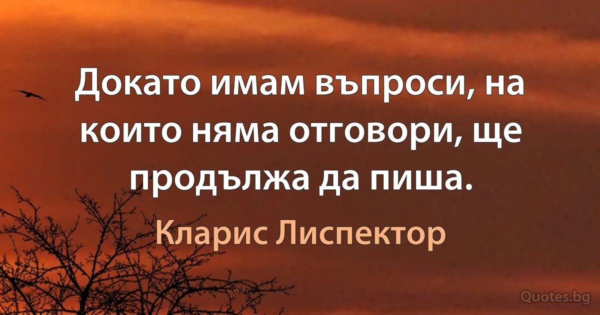 Докато имам въпроси, на които няма отговори, ще продължа да пиша. (Кларис Лиспектор)