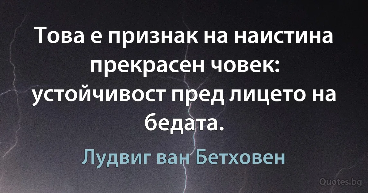 Това е признак на наистина прекрасен човек: устойчивост пред лицето на бедата. (Лудвиг ван Бетховен)