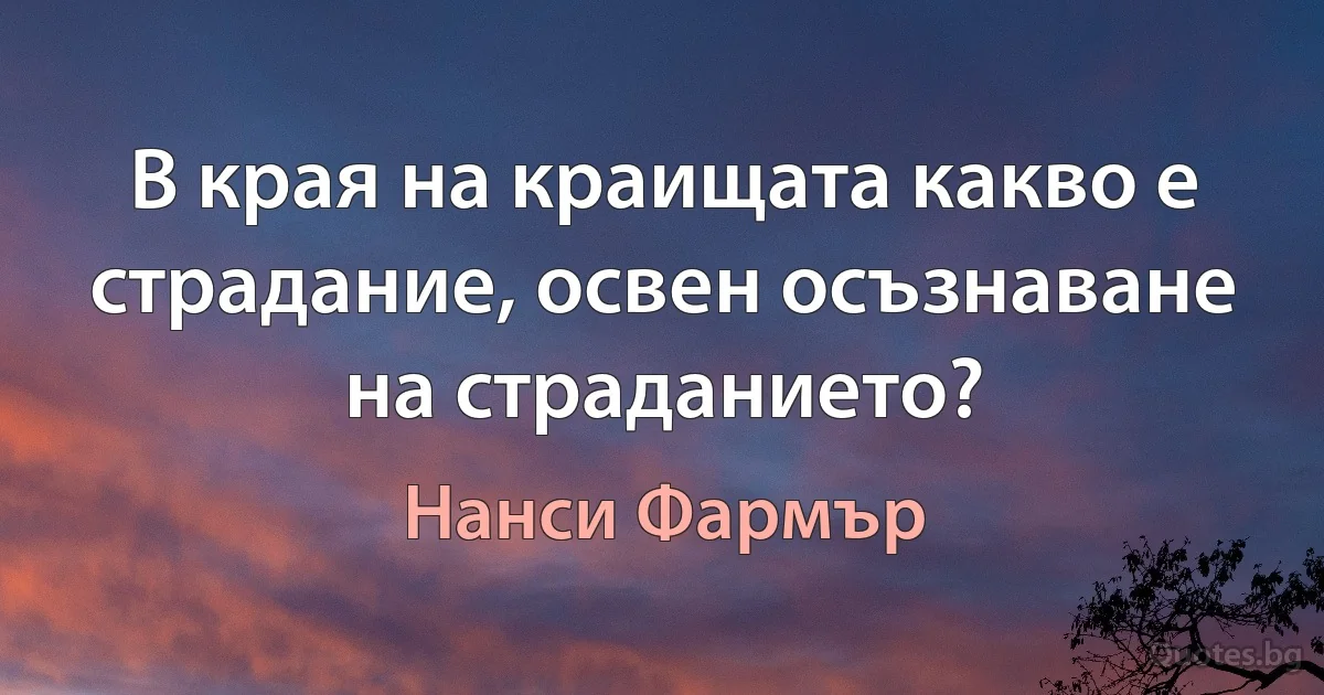 В края на краищата какво е страдание, освен осъзнаване на страданието? (Нанси Фармър)