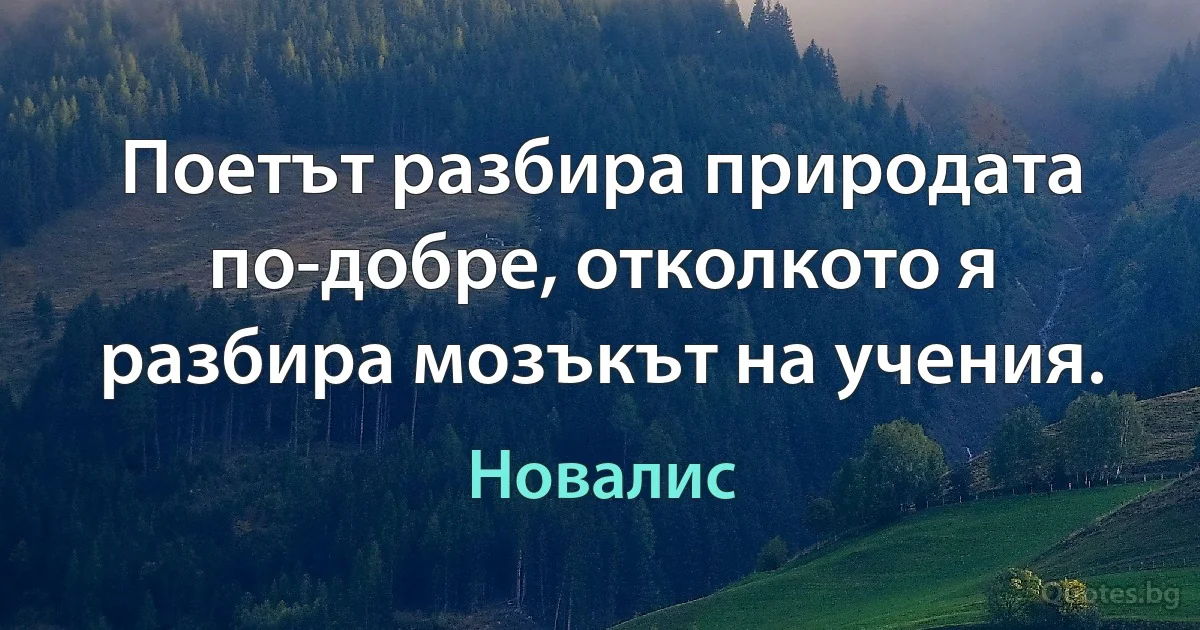 Поетът разбира природата по-добре, отколкото я разбира мозъкът на учения. (Новалис)