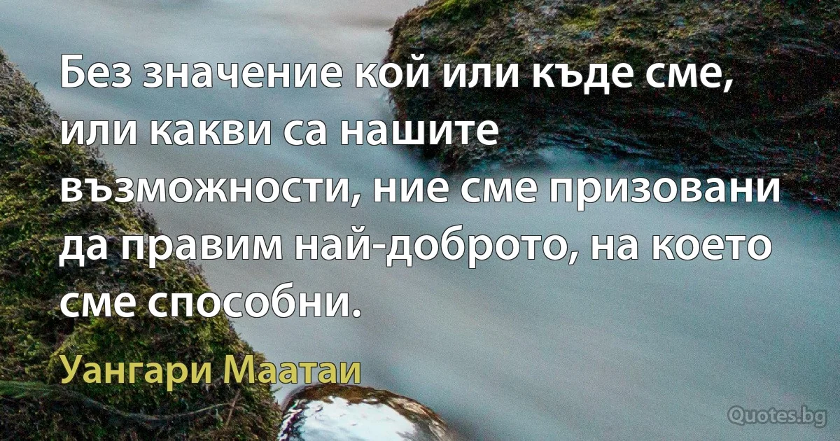 Без значение кой или къде сме, или какви са нашите възможности, ние сме призовани да правим най-доброто, на което сме способни. (Уангари Маатаи)