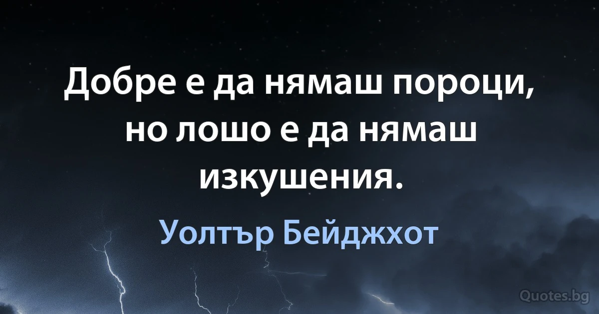 Добре е да нямаш пороци, но лошо е да нямаш изкушения. (Уолтър Бейджхот)