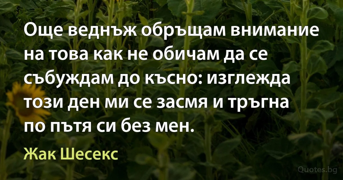 Още веднъж обръщам внимание на това как не обичам да се събуждам до късно: изглежда този ден ми се засмя и тръгна по пътя си без мен. (Жак Шесекс)