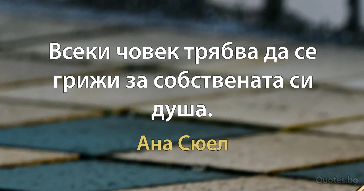 Всеки човек трябва да се грижи за собствената си душа. (Ана Сюел)