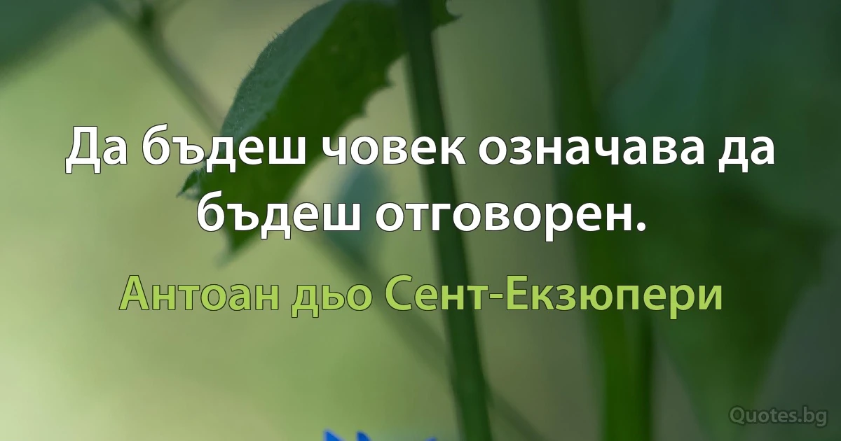 Да бъдеш човек означава да бъдеш отговорен. (Антоан дьо Сент-Екзюпери)