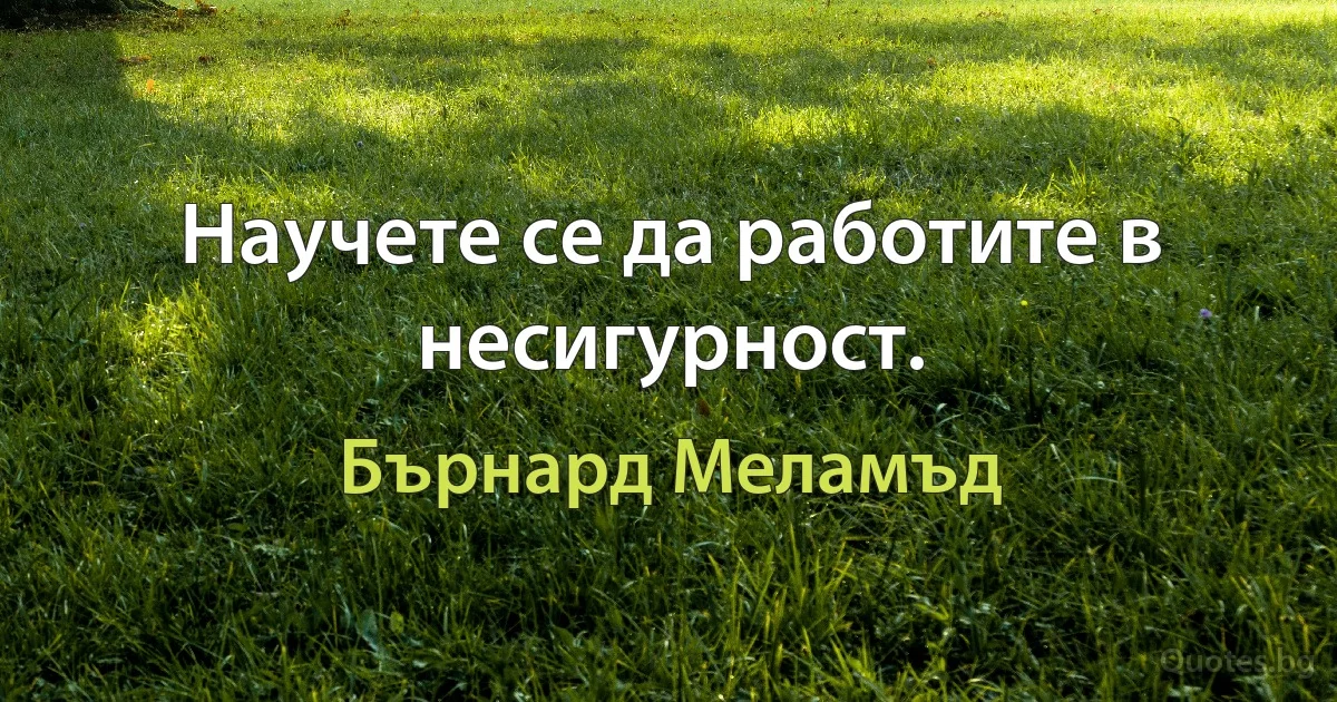 Научете се да работите в несигурност. (Бърнард Меламъд)