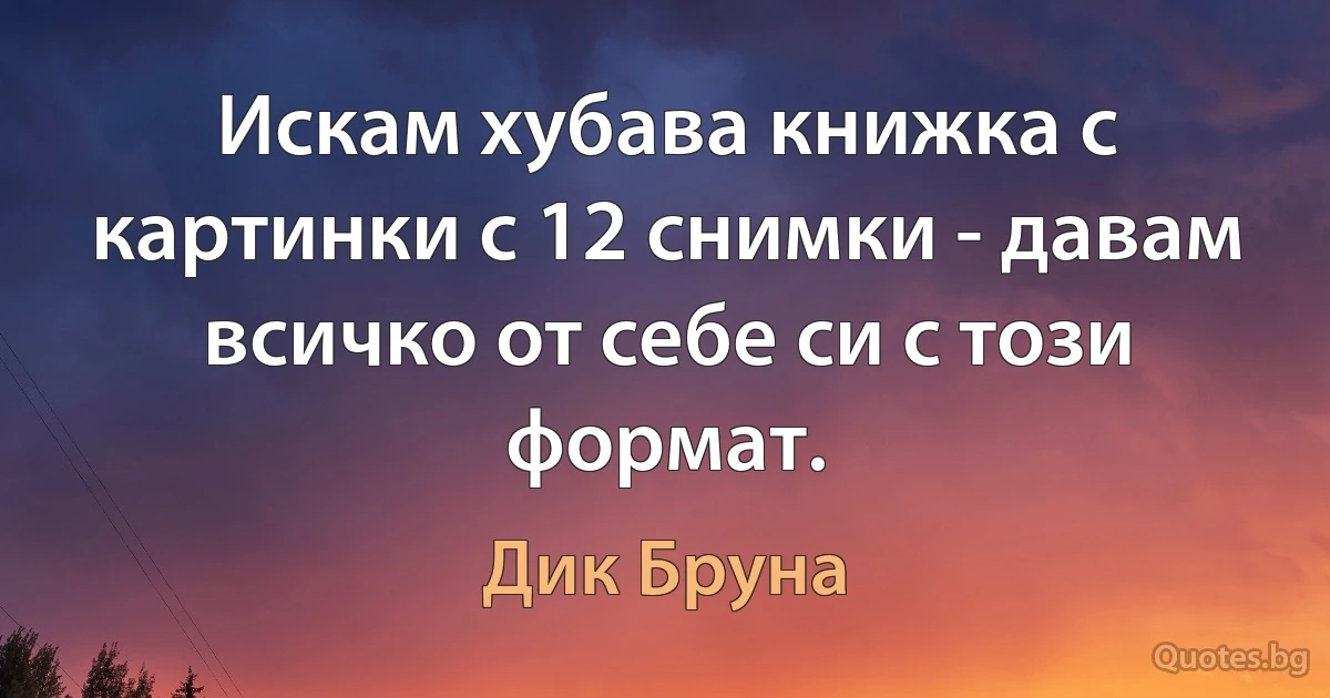 Искам хубава книжка с картинки с 12 снимки - давам всичко от себе си с този формат. (Дик Бруна)