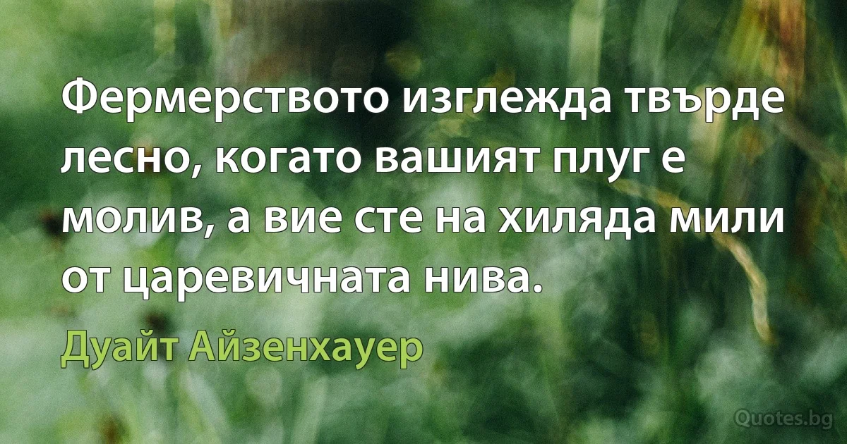 Фермерството изглежда твърде лесно, когато вашият плуг е молив, а вие сте на хиляда мили от царевичната нива. (Дуайт Айзенхауер)