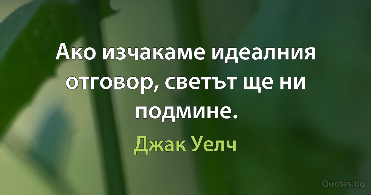 Ако изчакаме идеалния отговор, светът ще ни подмине. (Джак Уелч)