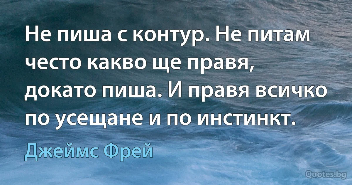 Не пиша с контур. Не питам често какво ще правя, докато пиша. И правя всичко по усещане и по инстинкт. (Джеймс Фрей)