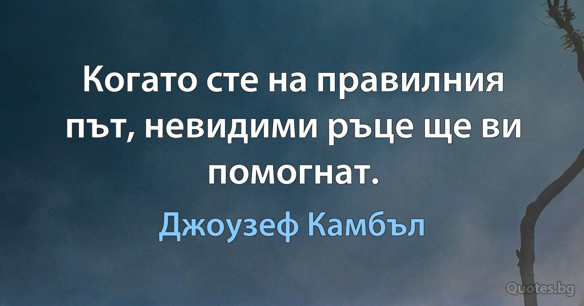 Когато сте на правилния път, невидими ръце ще ви помогнат. (Джоузеф Камбъл)