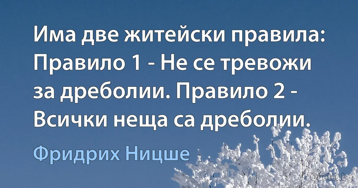 Има две житейски правила: Правило 1 - Не се тревожи за дреболии. Правило 2 - Всички неща са дреболии. (Фридрих Ницше)