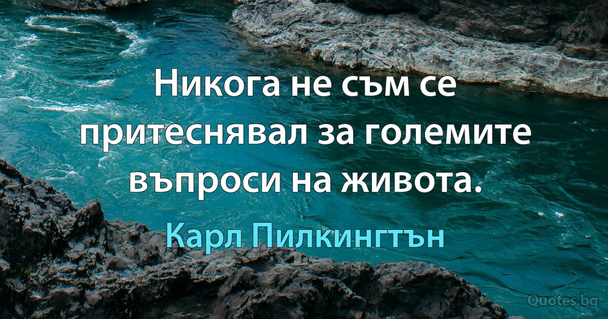 Никога не съм се притеснявал за големите въпроси на живота. (Карл Пилкингтън)