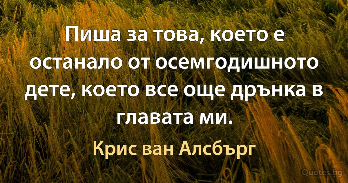 Пиша за това, което е останало от осемгодишното дете, което все още дрънка в главата ми. (Крис ван Алсбърг)