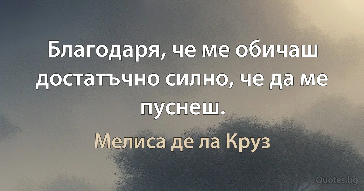 Благодаря, че ме обичаш достатъчно силно, че да ме пуснеш. (Мелиса де ла Круз)