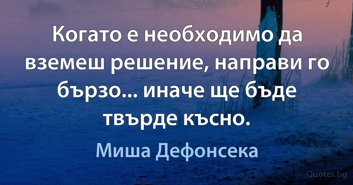 Когато е необходимо да вземеш решение, направи го бързо... иначе ще бъде твърде късно. (Миша Дефонсека)