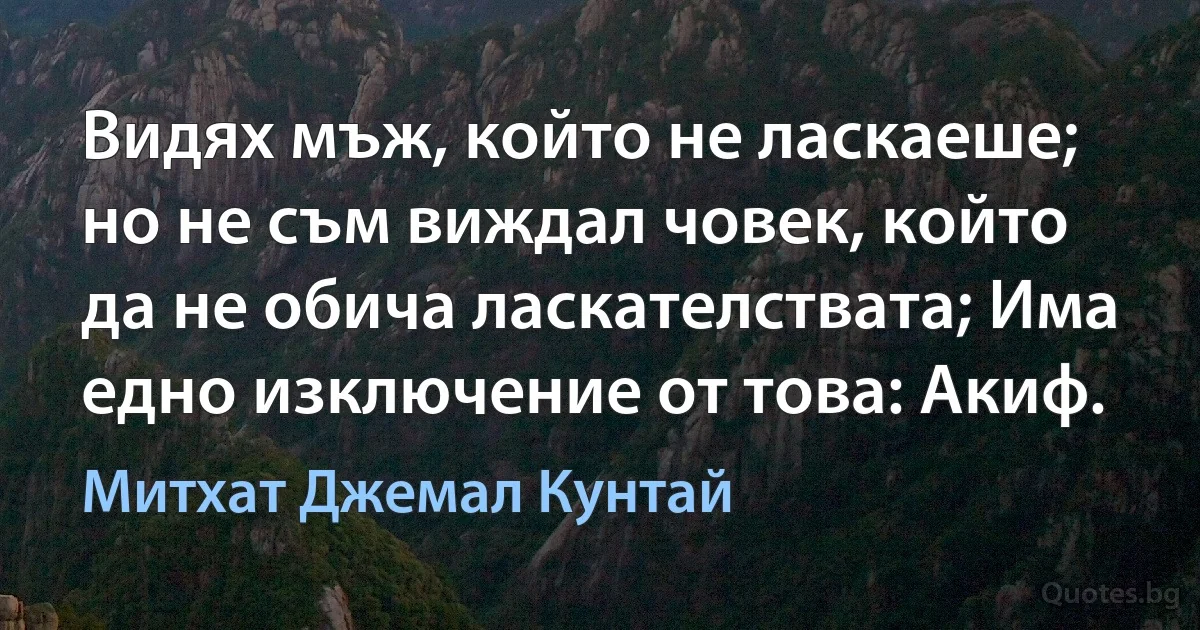 Видях мъж, който не ласкаеше; но не съм виждал човек, който да не обича ласкателствата; Има едно изключение от това: Акиф. (Митхат Джемал Кунтай)