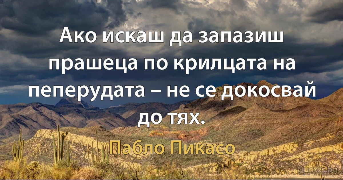 Ако искаш да запазиш прашеца по крилцата на пеперудата – не се докосвай до тях. (Пабло Пикасо)