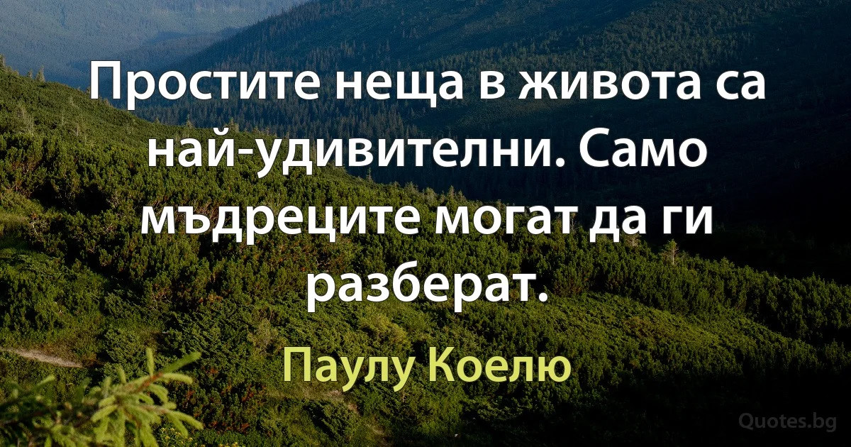 Простите неща в живота са най-удивителни. Само мъдреците могат да ги разберат. (Паулу Коелю)