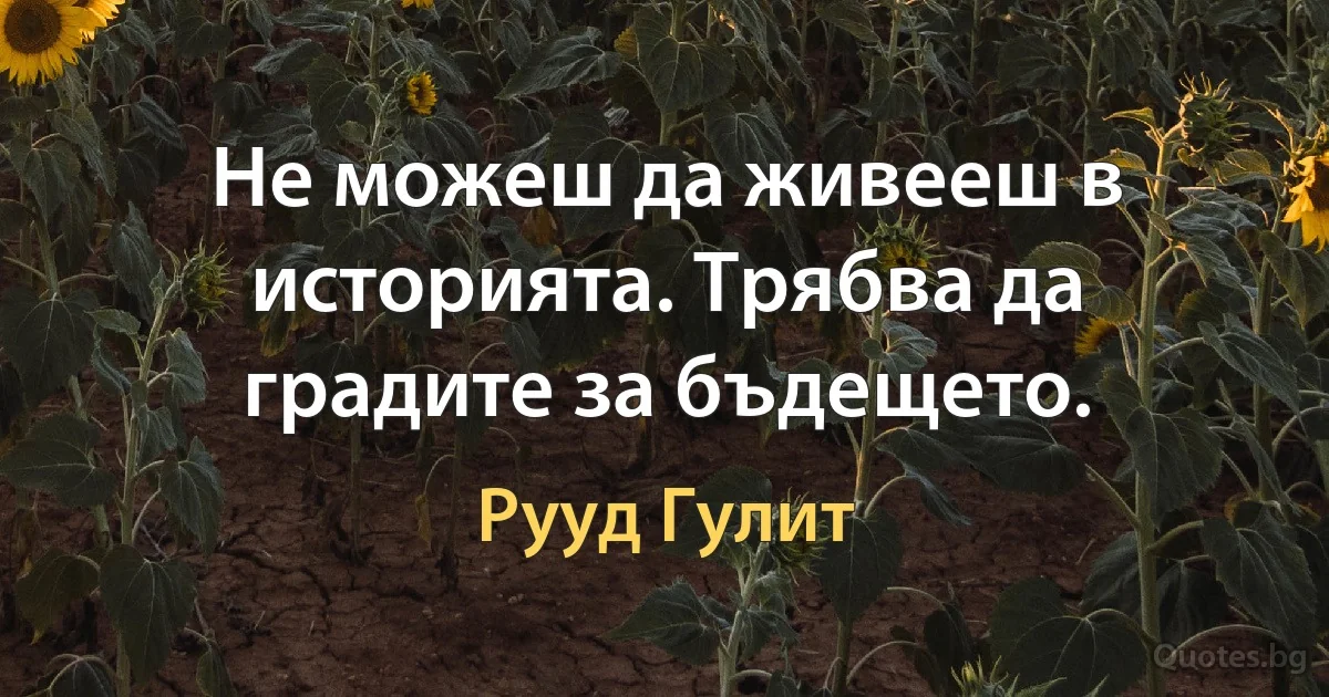 Не можеш да живееш в историята. Трябва да градите за бъдещето. (Рууд Гулит)