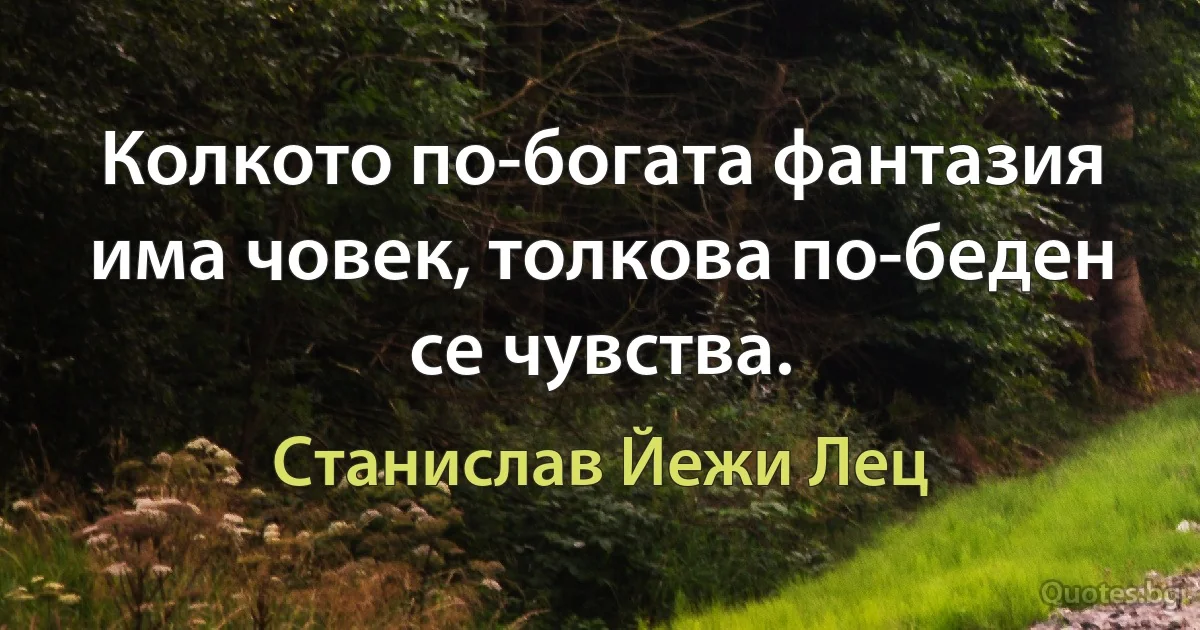 Колкото по-богата фантазия има човек, толкова по-беден се чувства. (Станислав Йежи Лец)