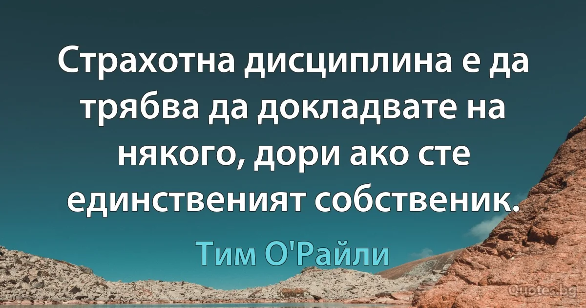 Страхотна дисциплина е да трябва да докладвате на някого, дори ако сте единственият собственик. (Тим О'Райли)