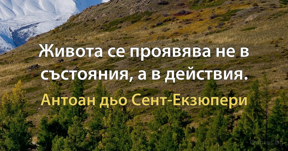 Живота се проявява не в състояния, а в действия. (Антоан дьо Сент-Екзюпери)