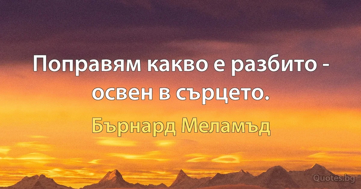 Поправям какво е разбито - освен в сърцето. (Бърнард Меламъд)