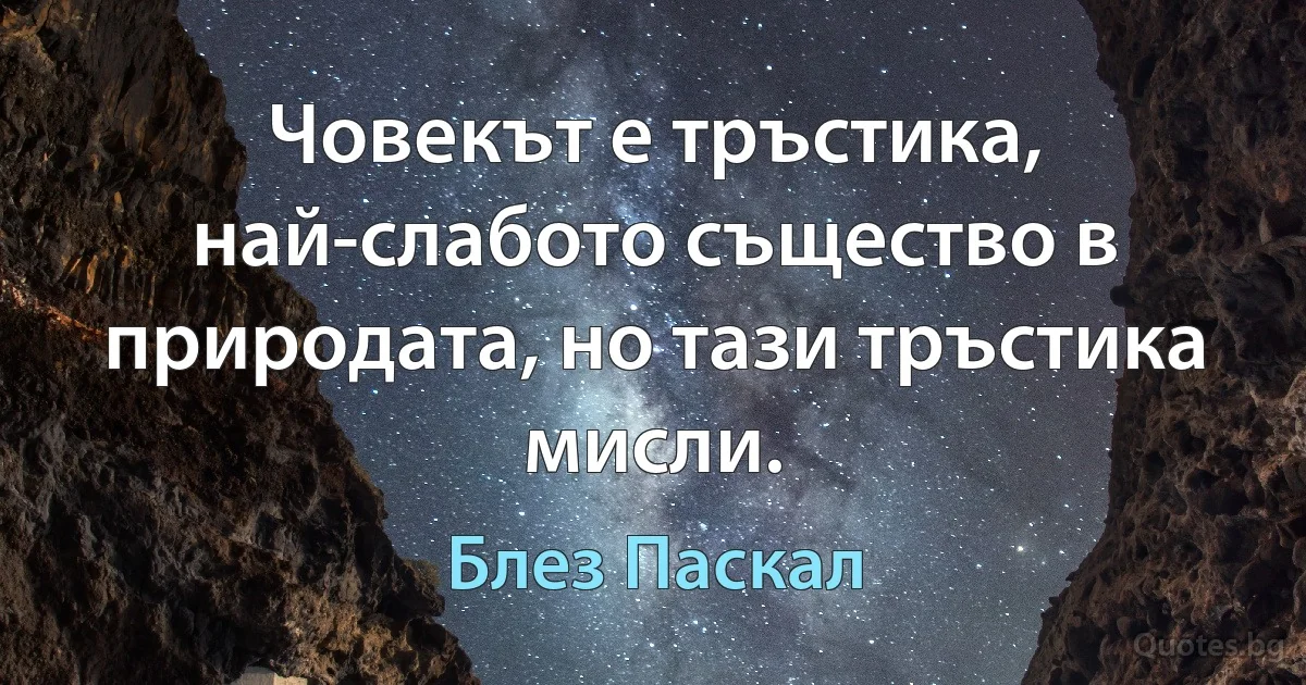 Човекът е тръстика, най-слабото същество в природата, но тази тръстика мисли. (Блез Паскал)