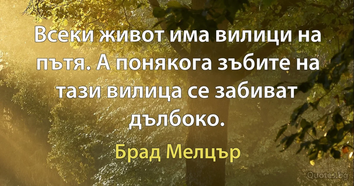 Всеки живот има вилици на пътя. А понякога зъбите на тази вилица се забиват дълбоко. (Брад Мелцър)