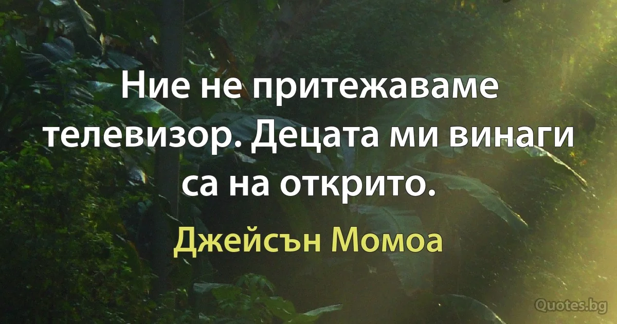 Ние не притежаваме телевизор. Децата ми винаги са на открито. (Джейсън Момоа)