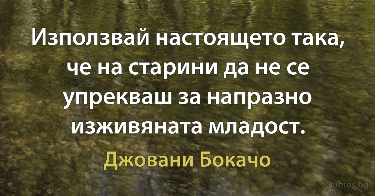 Използвай настоящето така, че на старини да не се упрекваш за напразно изживяната младост. (Джовани Бокачо)