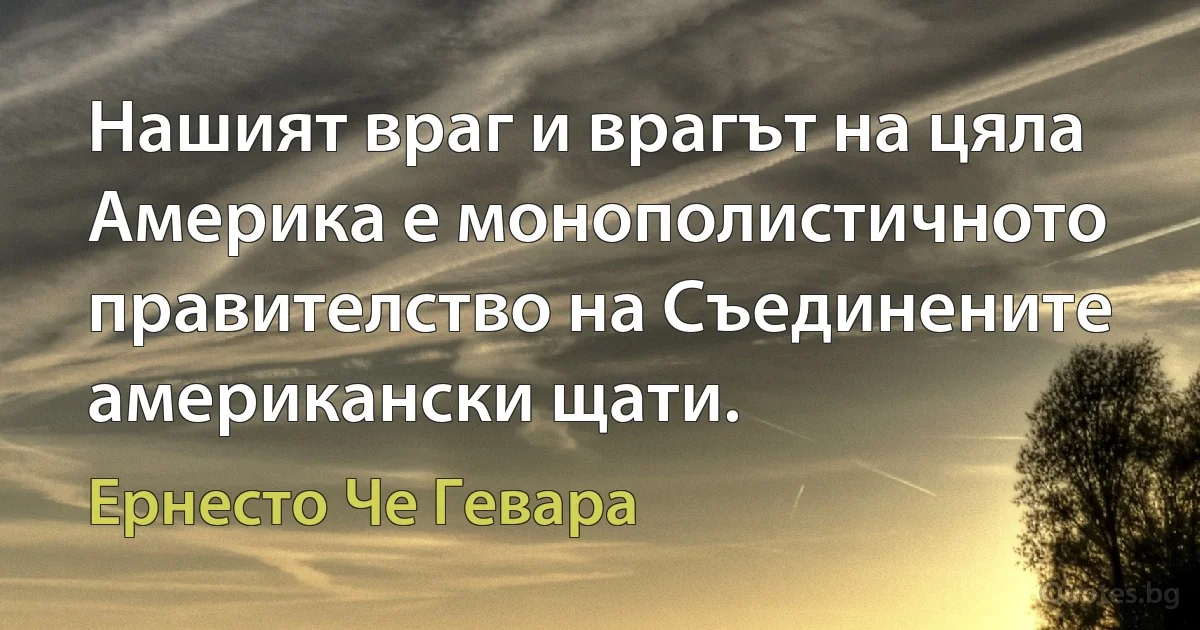 Нашият враг и врагът на цяла Америка е монополистичното правителство на Съединените американски щати. (Ернесто Че Гевара)