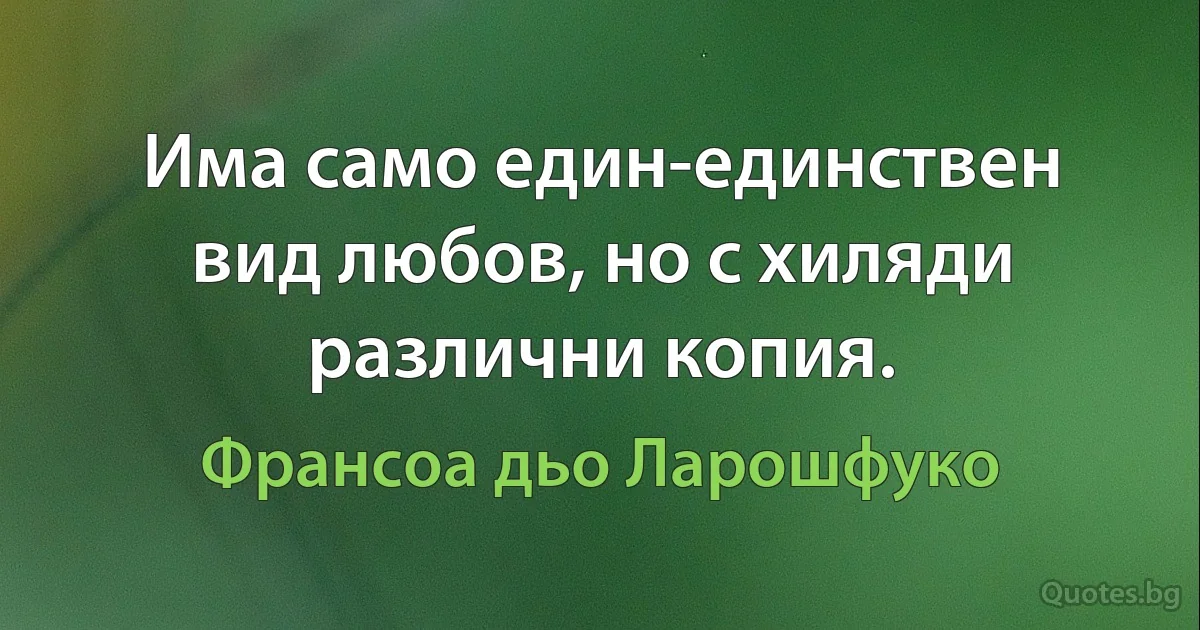 Има само един-единствен вид любов, но с хиляди различни копия. (Франсоа дьо Ларошфуко)