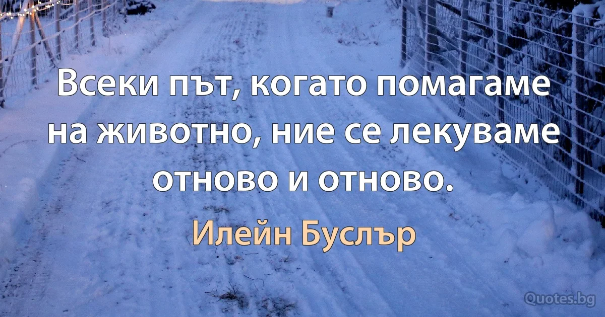 Всеки път, когато помагаме на животно, ние се лекуваме отново и отново. (Илейн Буслър)