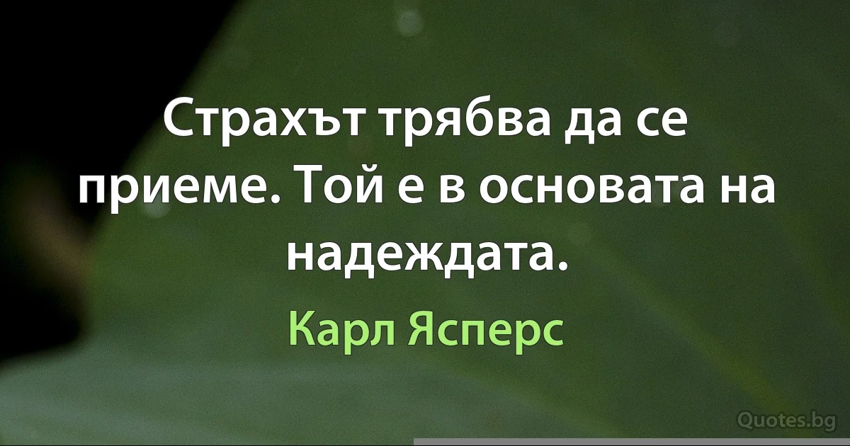 Страхът трябва да се приеме. Той е в основата на надеждата. (Карл Ясперс)