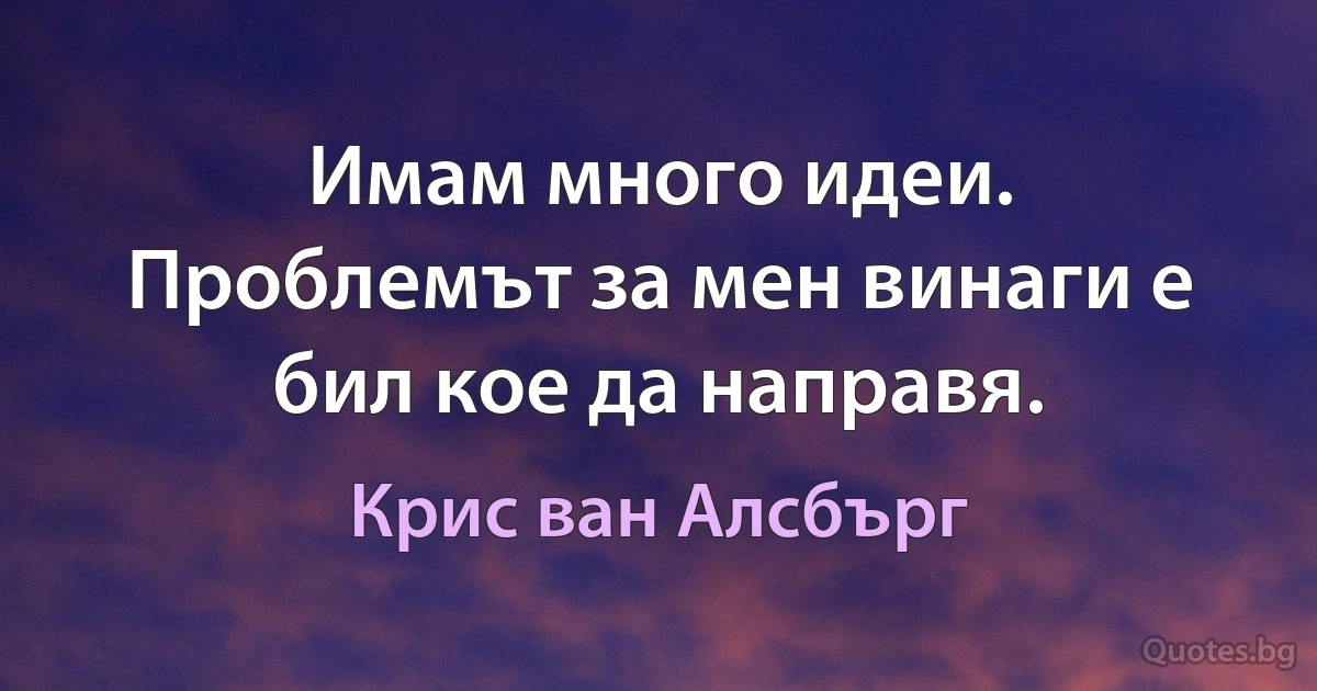 Имам много идеи. Проблемът за мен винаги е бил кое да направя. (Крис ван Алсбърг)