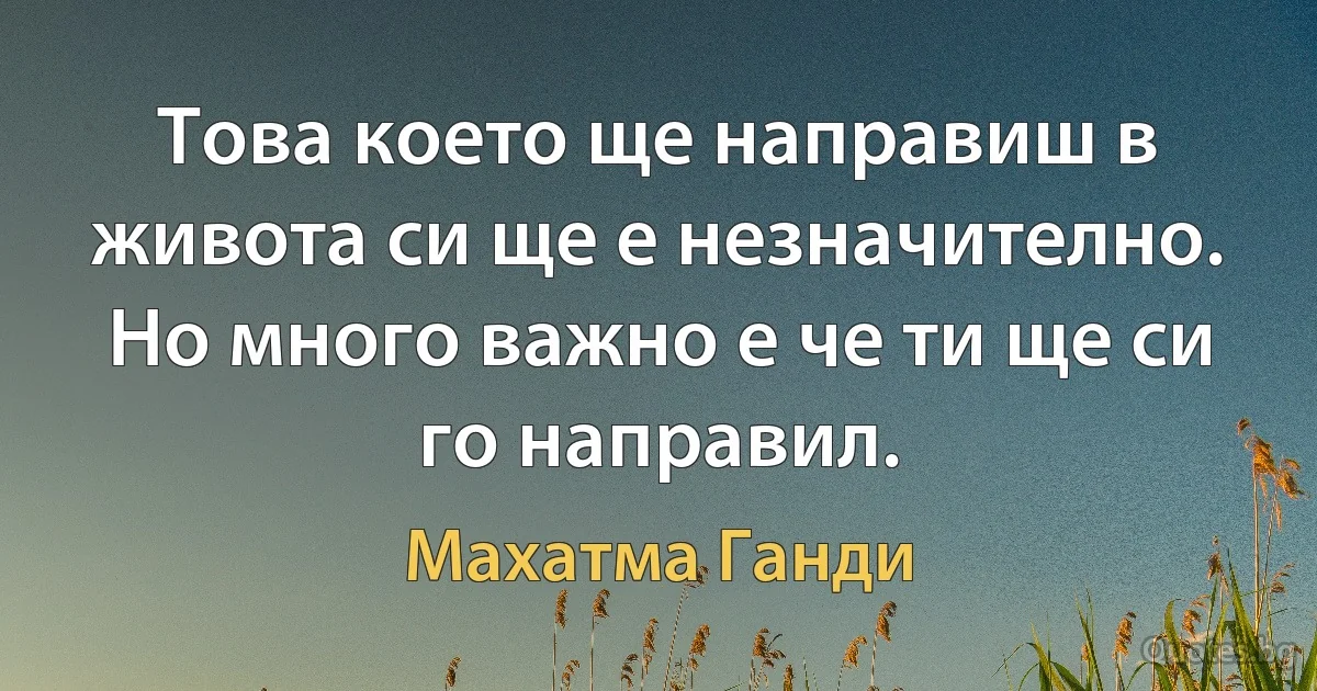 Това което ще направиш в живота си ще е незначително. Но много важно е че ти ще си го направил. (Махатма Ганди)