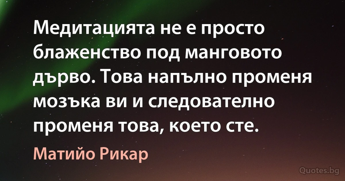 Медитацията не е просто блаженство под манговото дърво. Това напълно променя мозъка ви и следователно променя това, което сте. (Матийо Рикар)