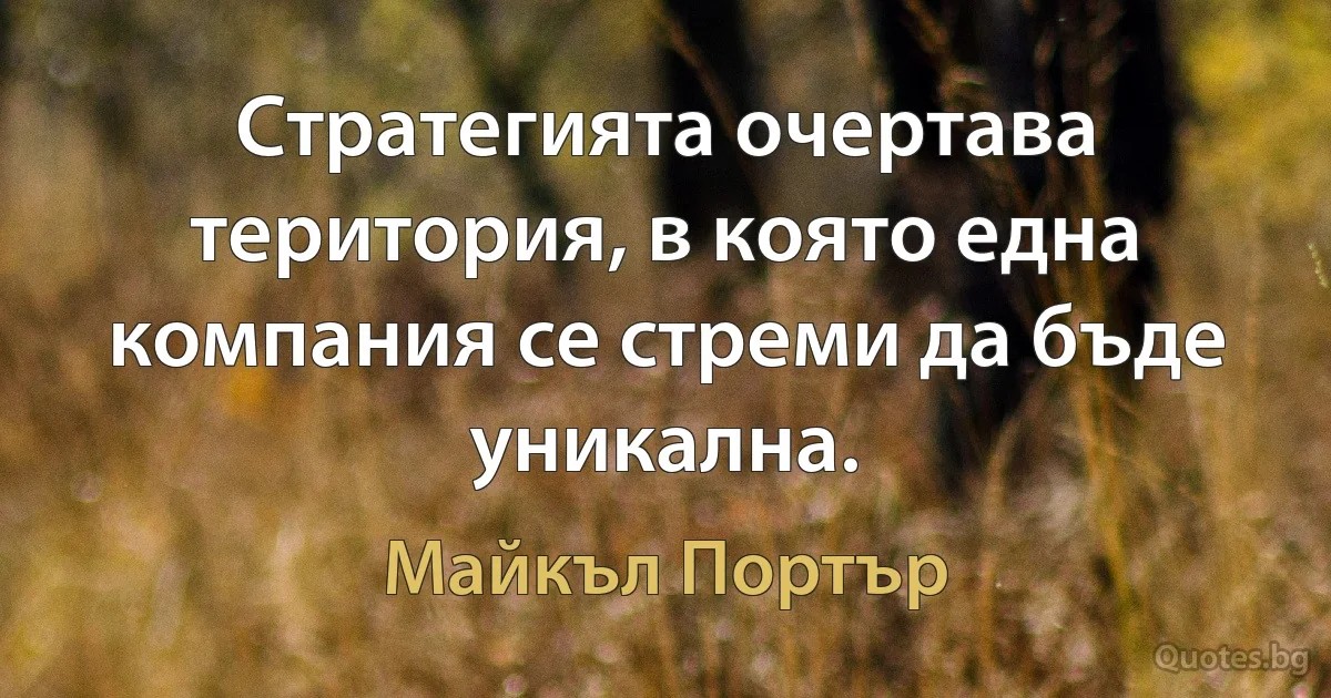 Стратегията очертава територия, в която една компания се стреми да бъде уникална. (Майкъл Портър)