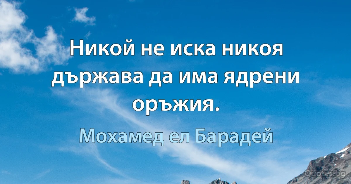 Никой не иска никоя държава да има ядрени оръжия. (Мохамед ел Барадей)