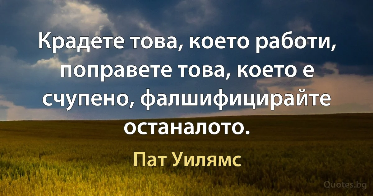 Крадете това, което работи, поправете това, което е счупено, фалшифицирайте останалото. (Пат Уилямс)