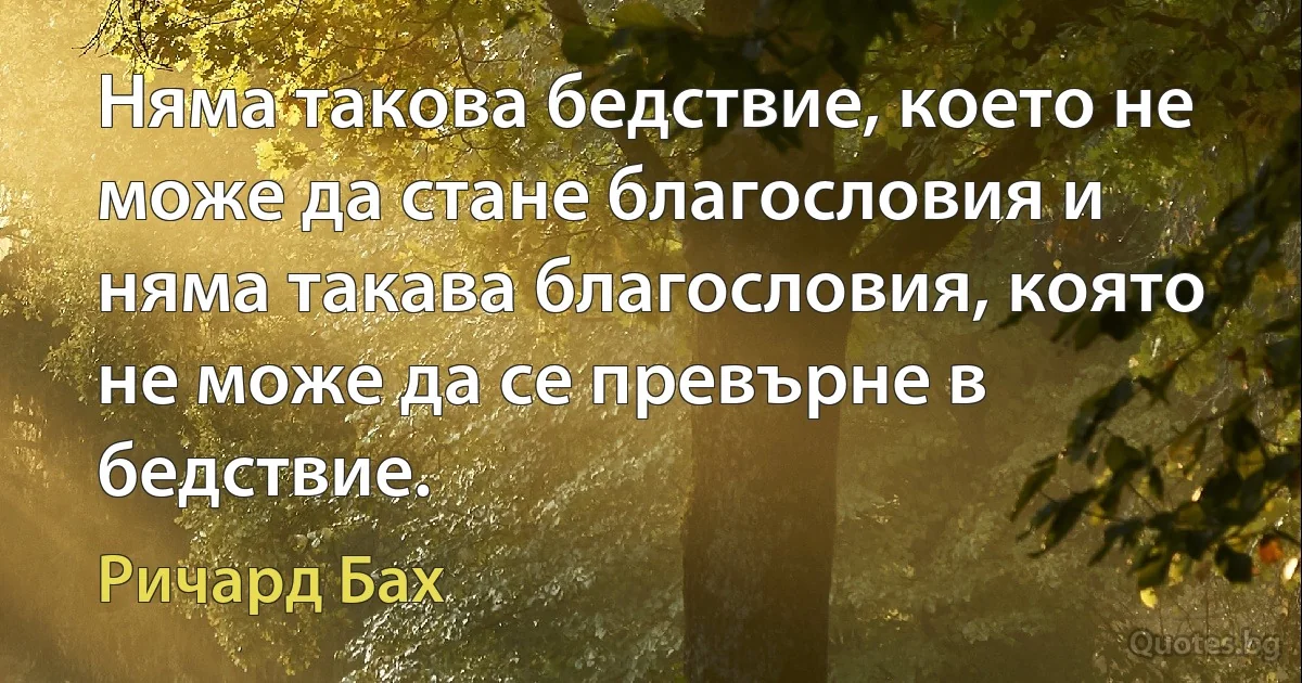 Няма такова бедствие, което не може да стане благословия и няма такава благословия, която не може да се превърне в бедствие. (Ричард Бах)