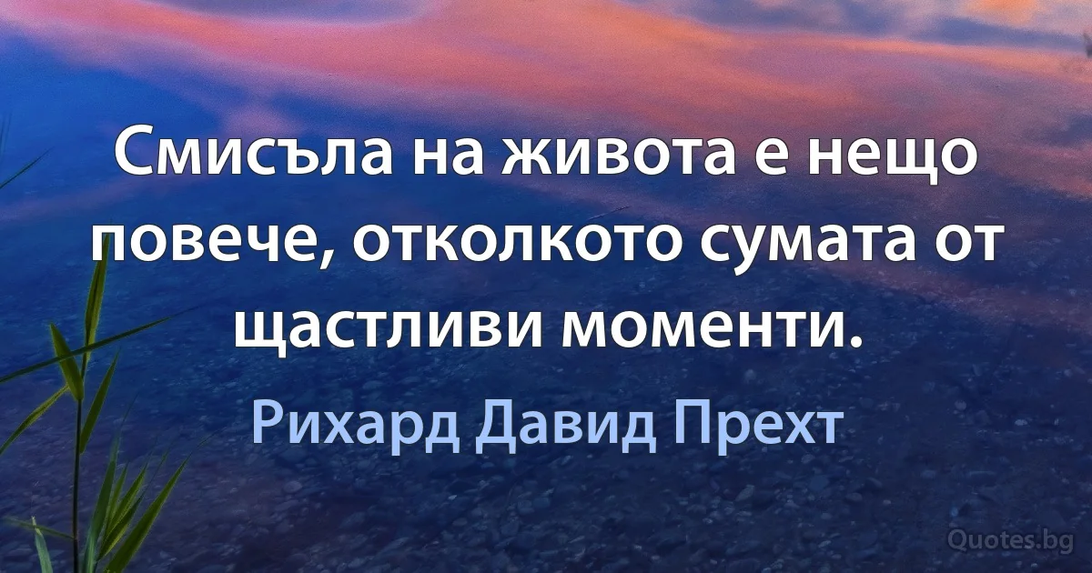 Смисъла на живота е нещо повече, отколкото сумата от щастливи моменти. (Рихард Давид Прехт)