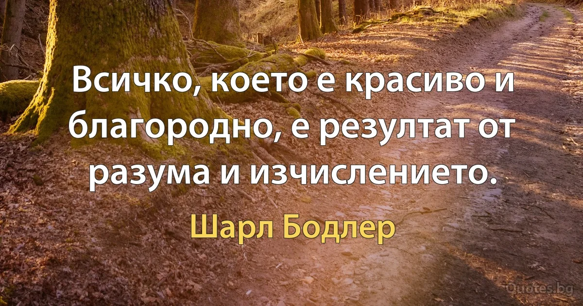 Всичко, което е красиво и благородно, е резултат от разума и изчислението. (Шарл Бодлер)